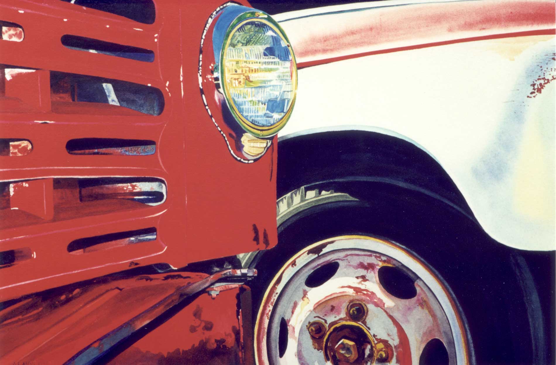 Red and White Studebaker Trucks