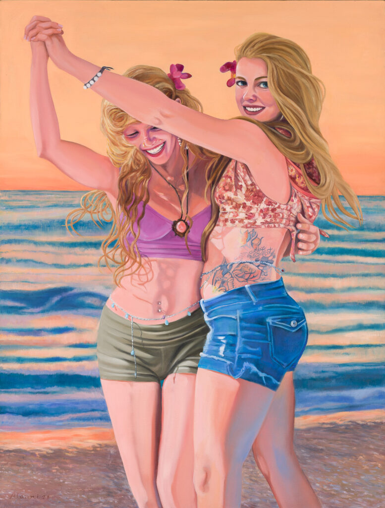 California Dream Girls: This is a painting of best friends Krista May and Mary; it was painted for a dance themed show at the R.Blitzer Gallery in Santa Cruz California