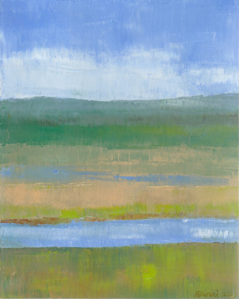 River Stripes Description: Impression of a wet spring day. Medium: Oil on canvas